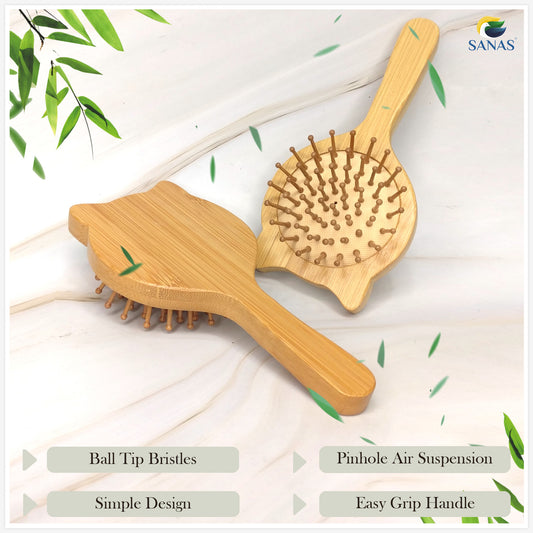 Sanas Cat Shape Bamboo Paddle Hair Brush - 1Pc