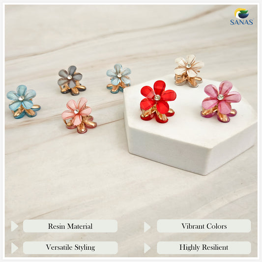 Sanas Shiny Stone Flower Clips - 7Pcs