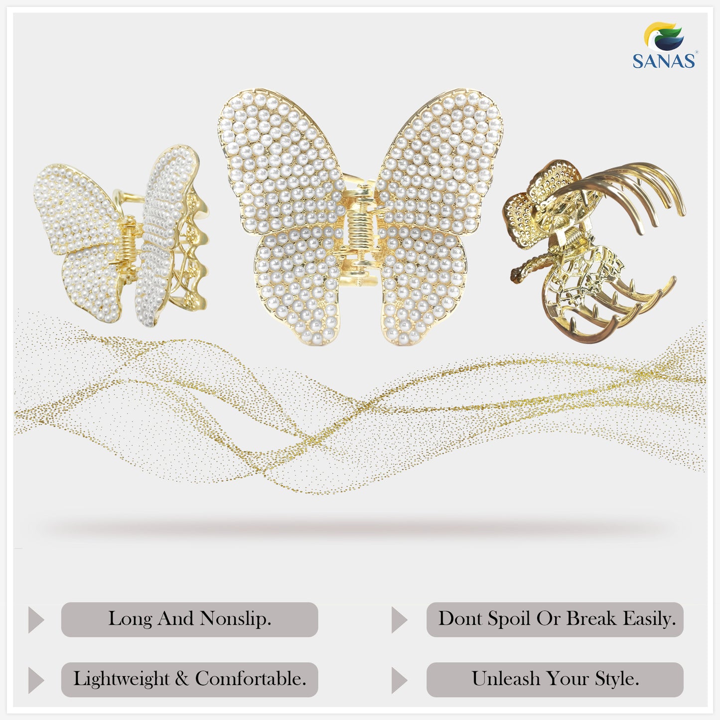 Sanas Pearl Butterfly Hair Clip for Women - 1Pc