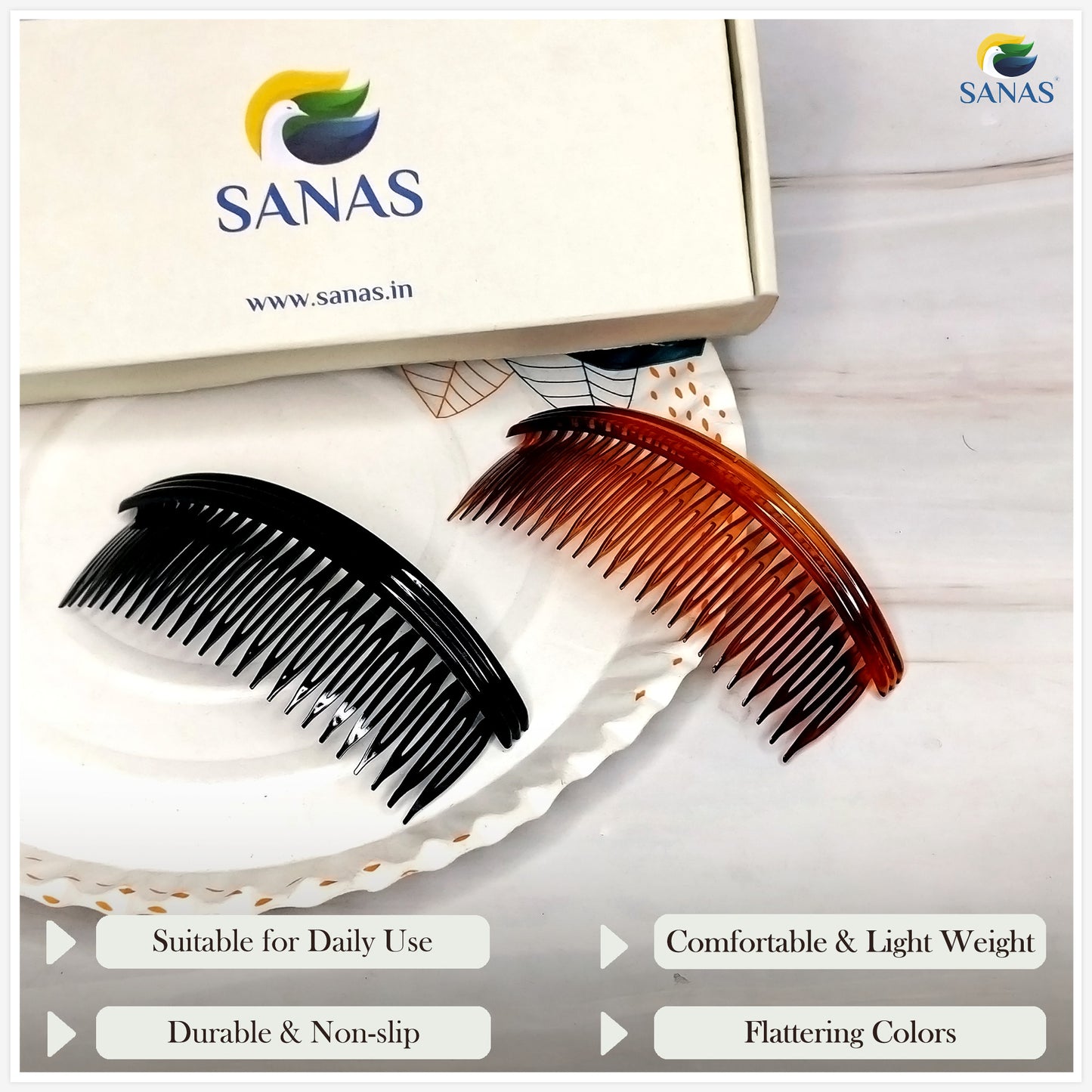 Sanas Comb Clip Side Hair Pin - 2Pcs