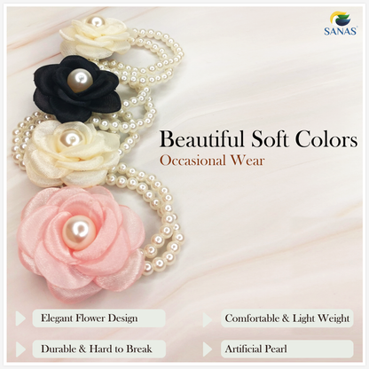 Sanas Floral Hair Tie With Pearl - 4Pcs