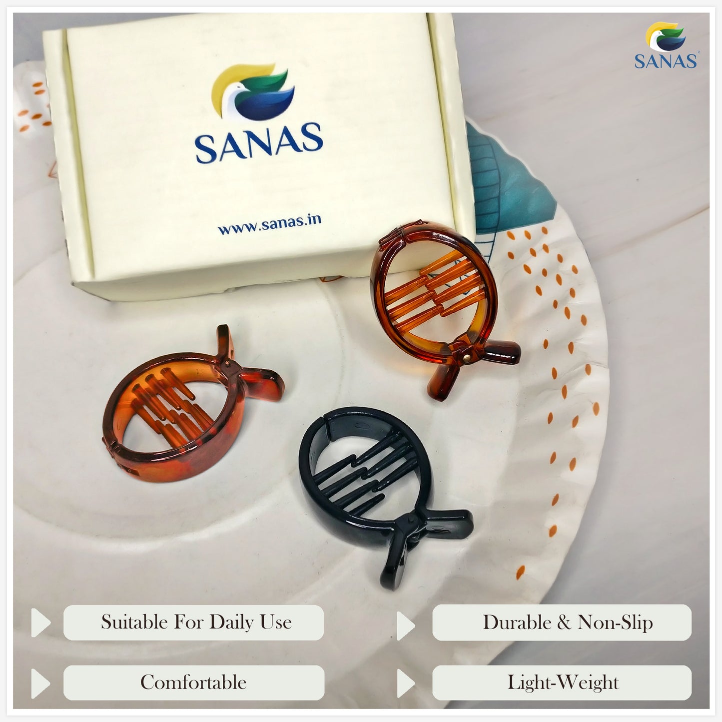 Sanas Small Oval Hair Clips - 4Pcs