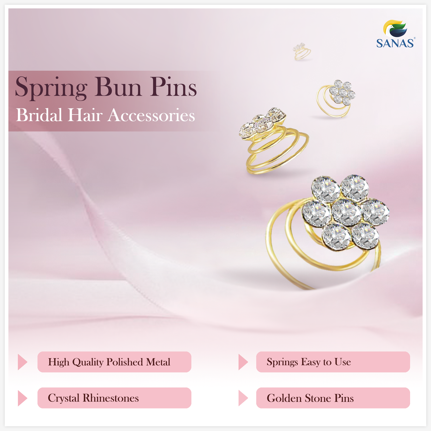 Sanas Spring Bun Maker Crystal Hair Pin - 36Pcs