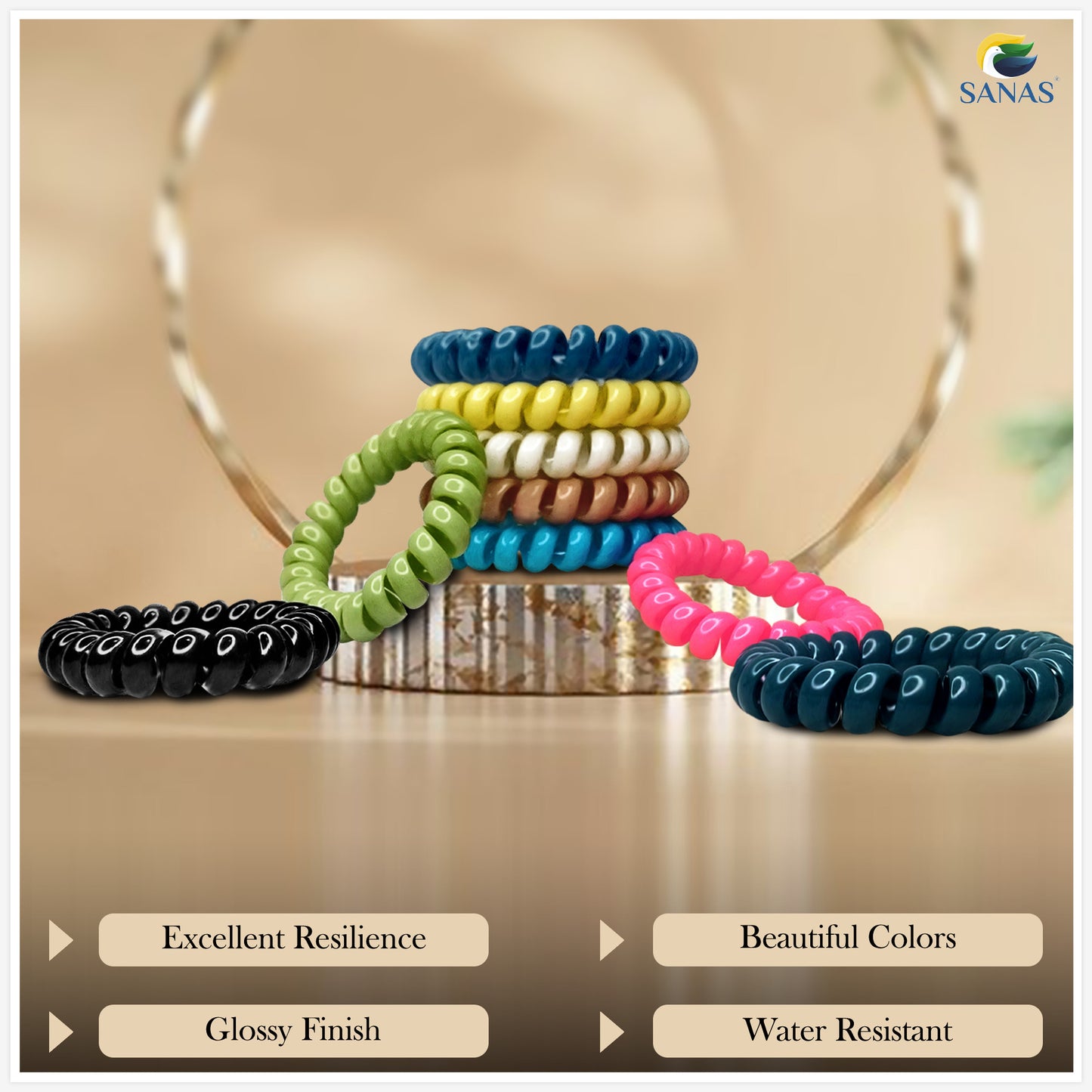 Sanas Colorful Spiral Hair Tie - 10Pcs