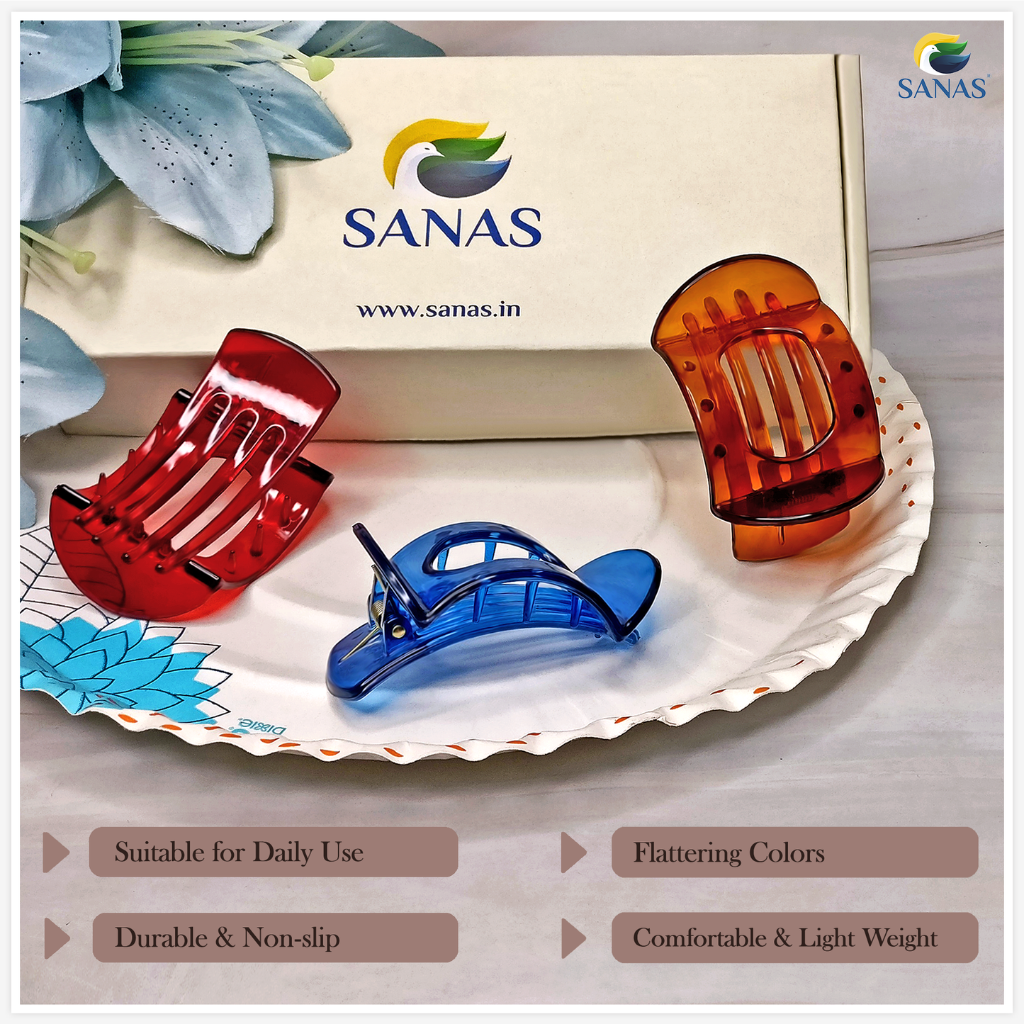 Sanas Square Bun Hair Clip - 4Pcs