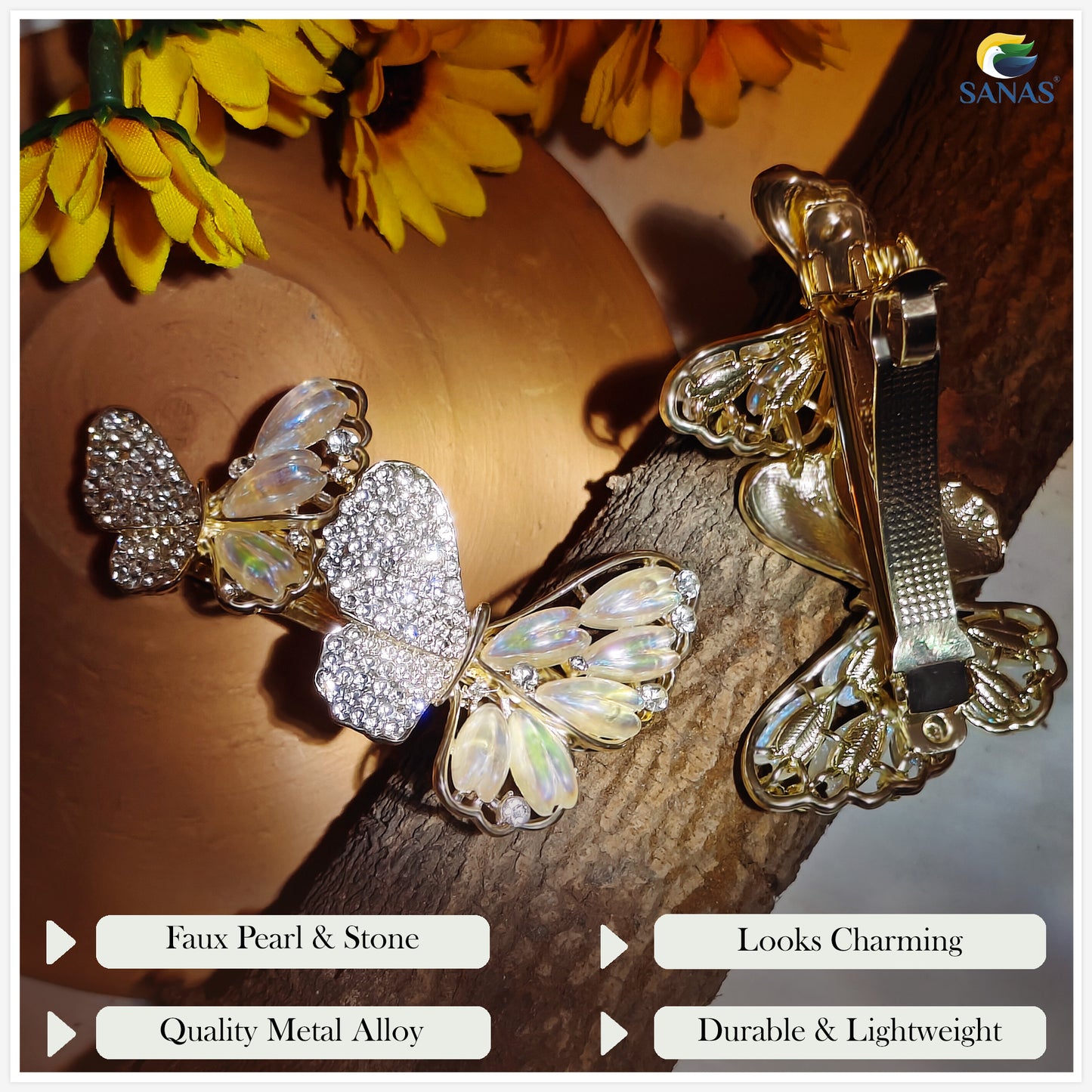 Sanas Pair Butterfly Back Pin - 1Pc