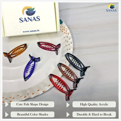 Sanas Small Fish Banana Clips - 6Pcs