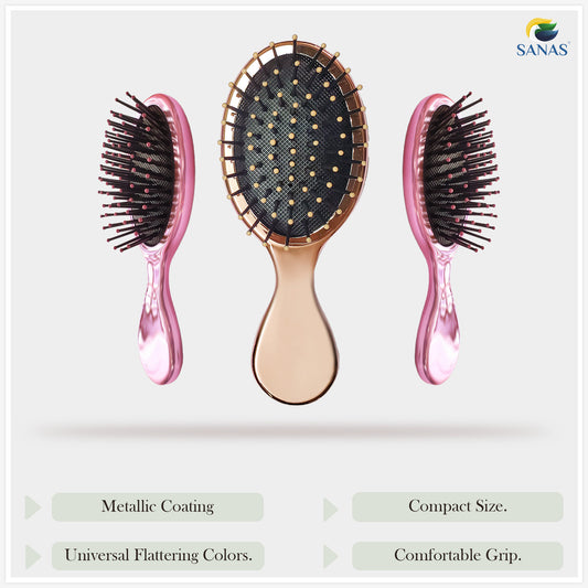 Sanas Metallic Paddle Cushion Hair Brush - 3Pcs