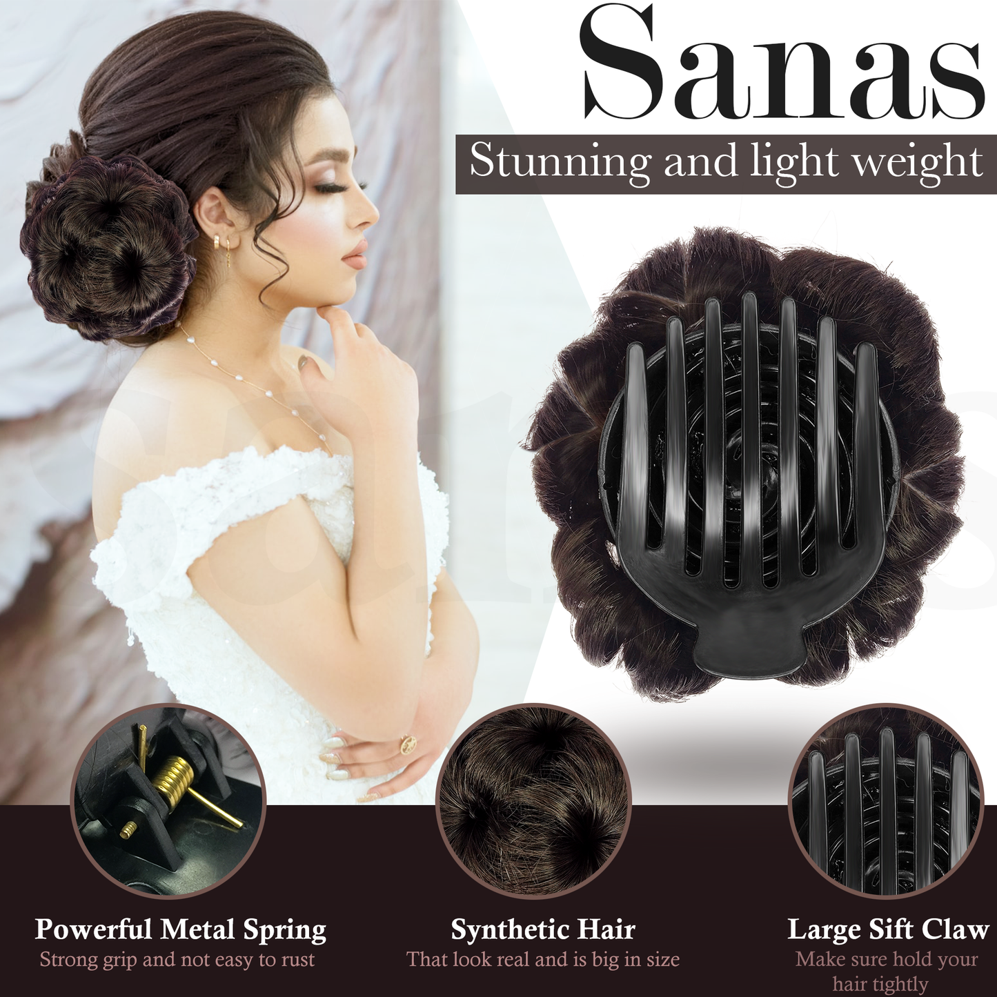 Sanas Hair Bun Flower Design Brown - 1Pc