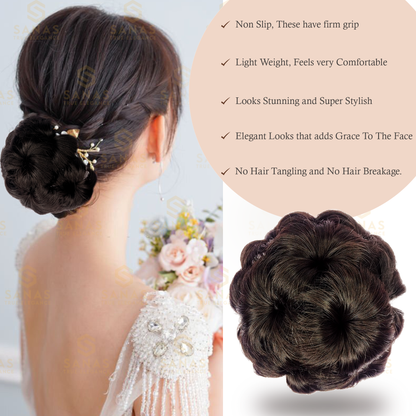 Sanas Hair Bun Flower Design Brown - 1Pc