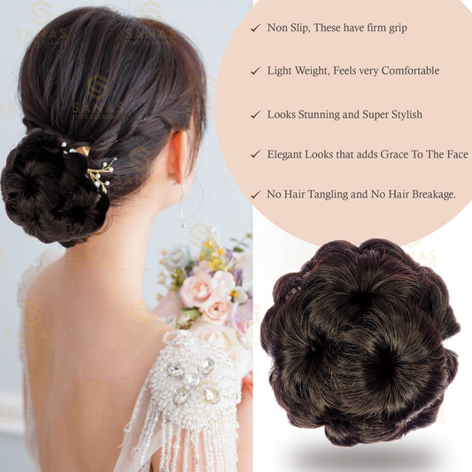 Sanas Hair Bun Flower Design Brown - 1Pc