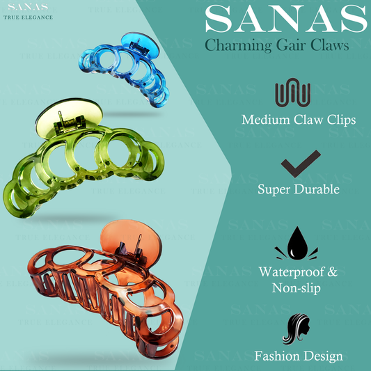 Sanas Six Ring Large Hair Clips - 3Pcs