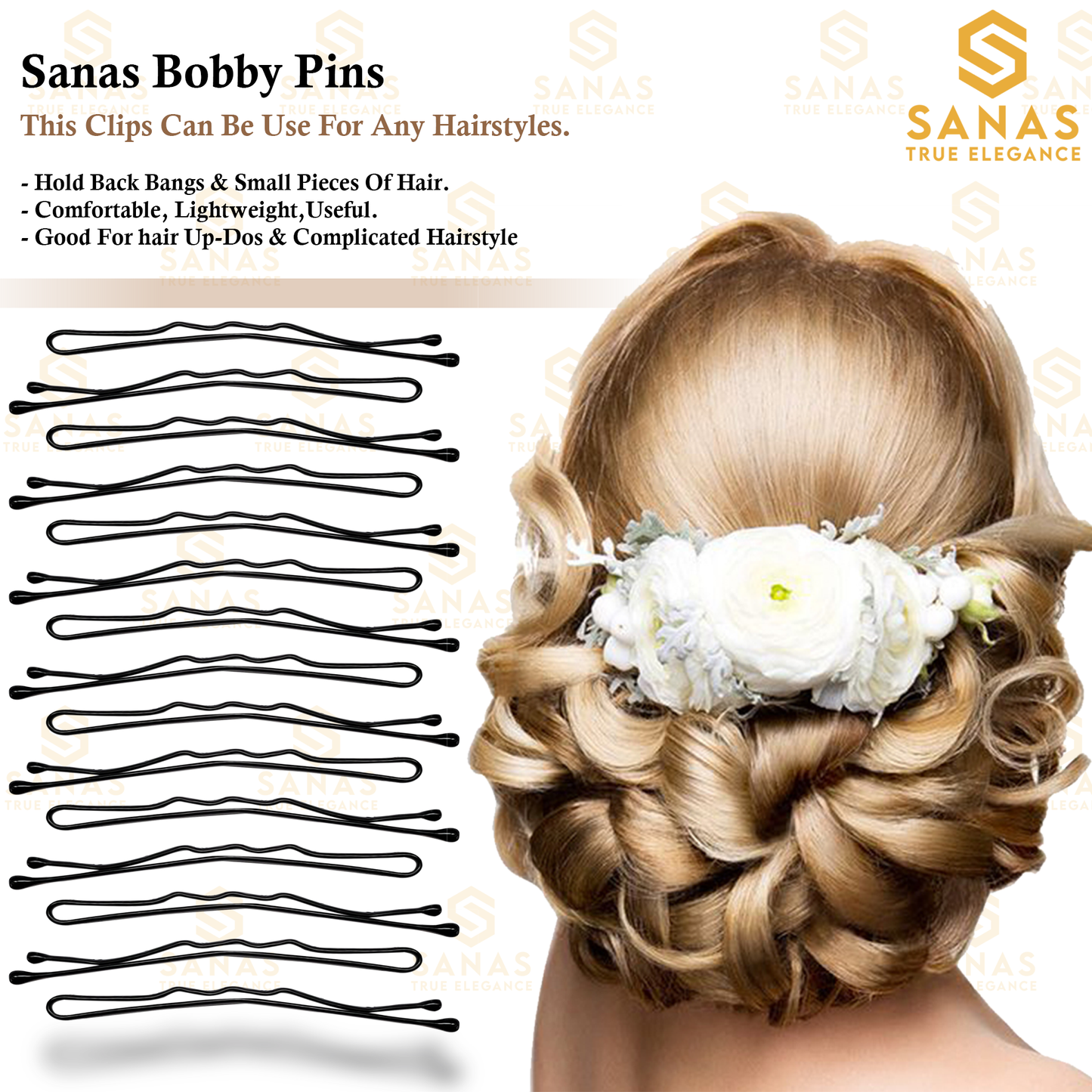 Sanas Black Bobby Hair Pins - 100Pcs