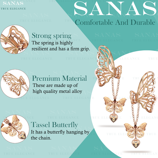 Sanas Metal Butterfly with Tassel - 2Pcs