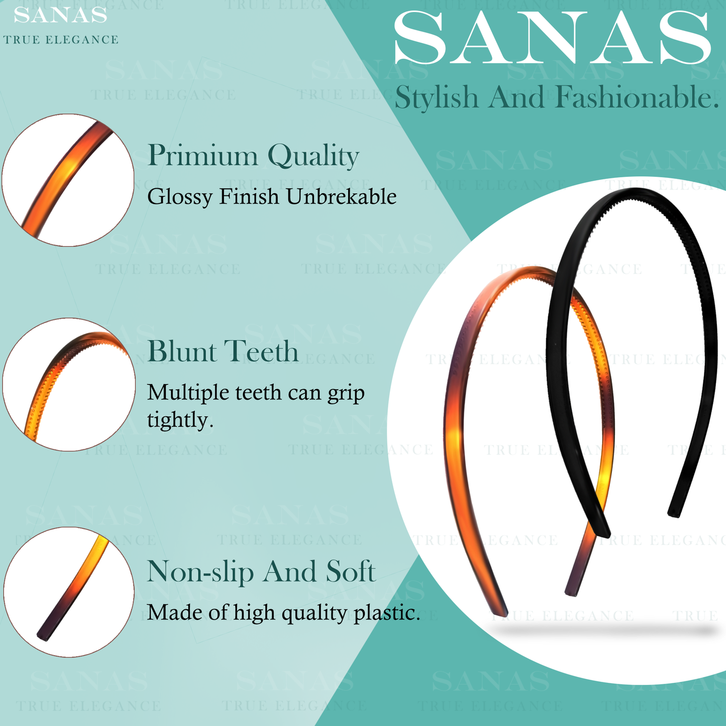 Sanas Plain Acrylic Hair Band - 12Pcs