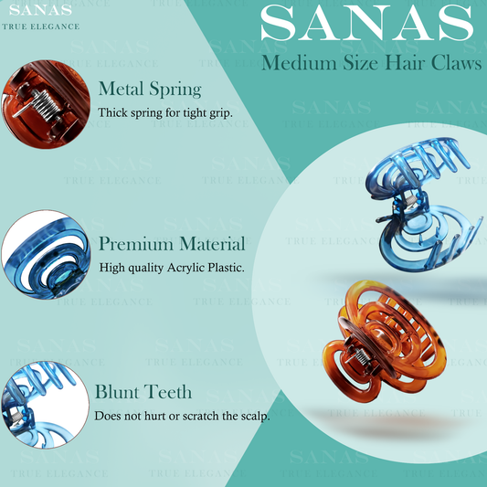 Sanas Medium Acrylic Hair Clips - 4Pcs