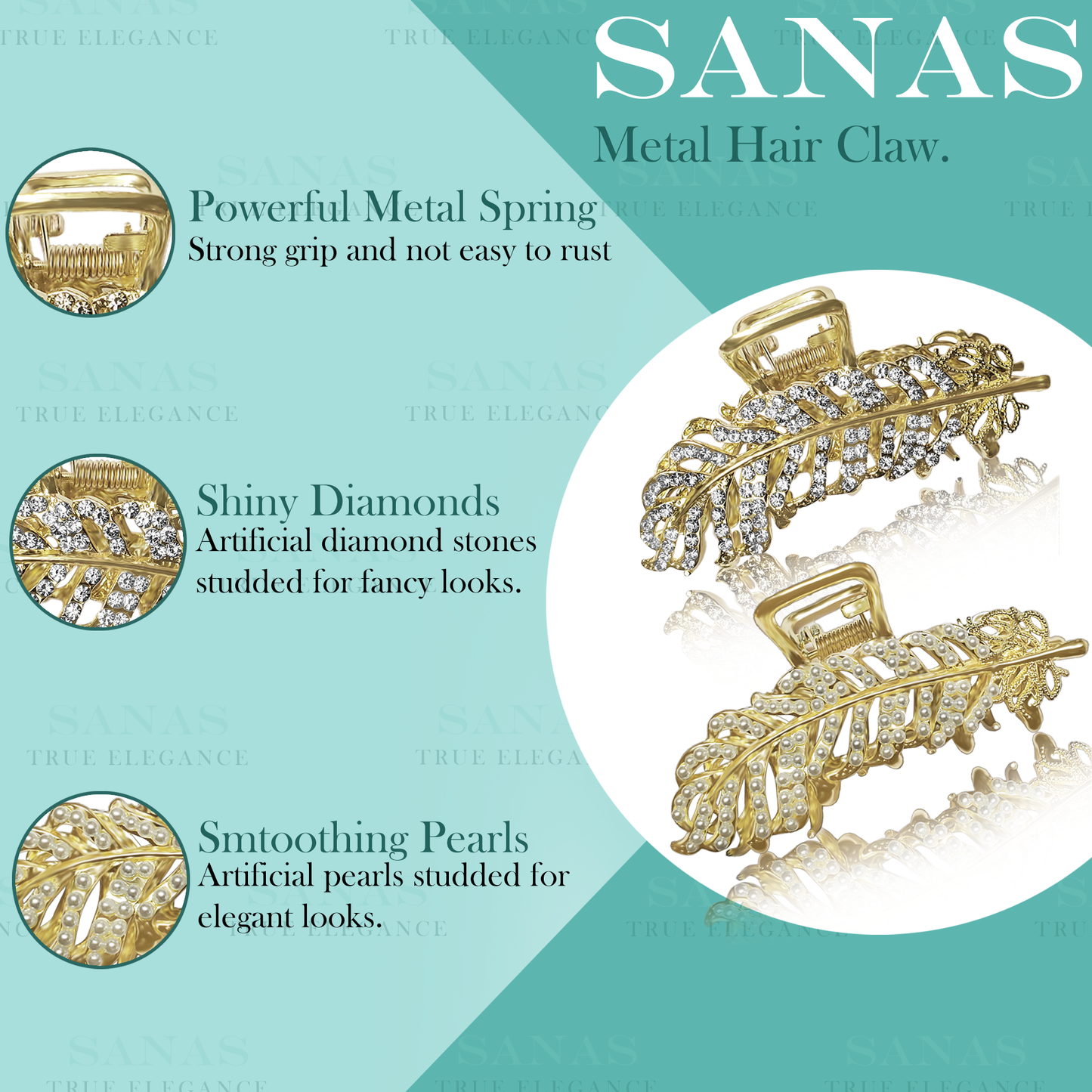 Sanas Metal Leaf Stone Studded Clutcher - 2Pcs