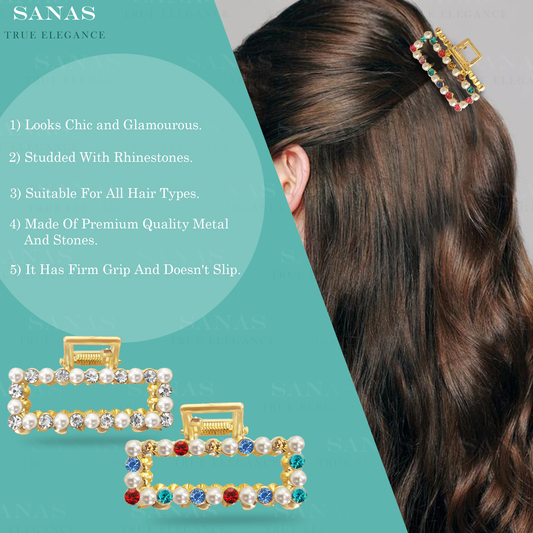 Sanas Multicolour Stone Hair Clip - 4Pc