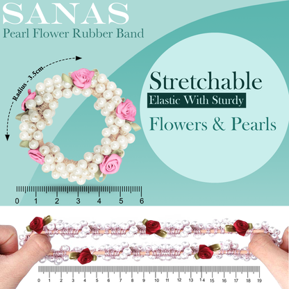 Sanas Pearl Flower Rubber Band - 5Pcs