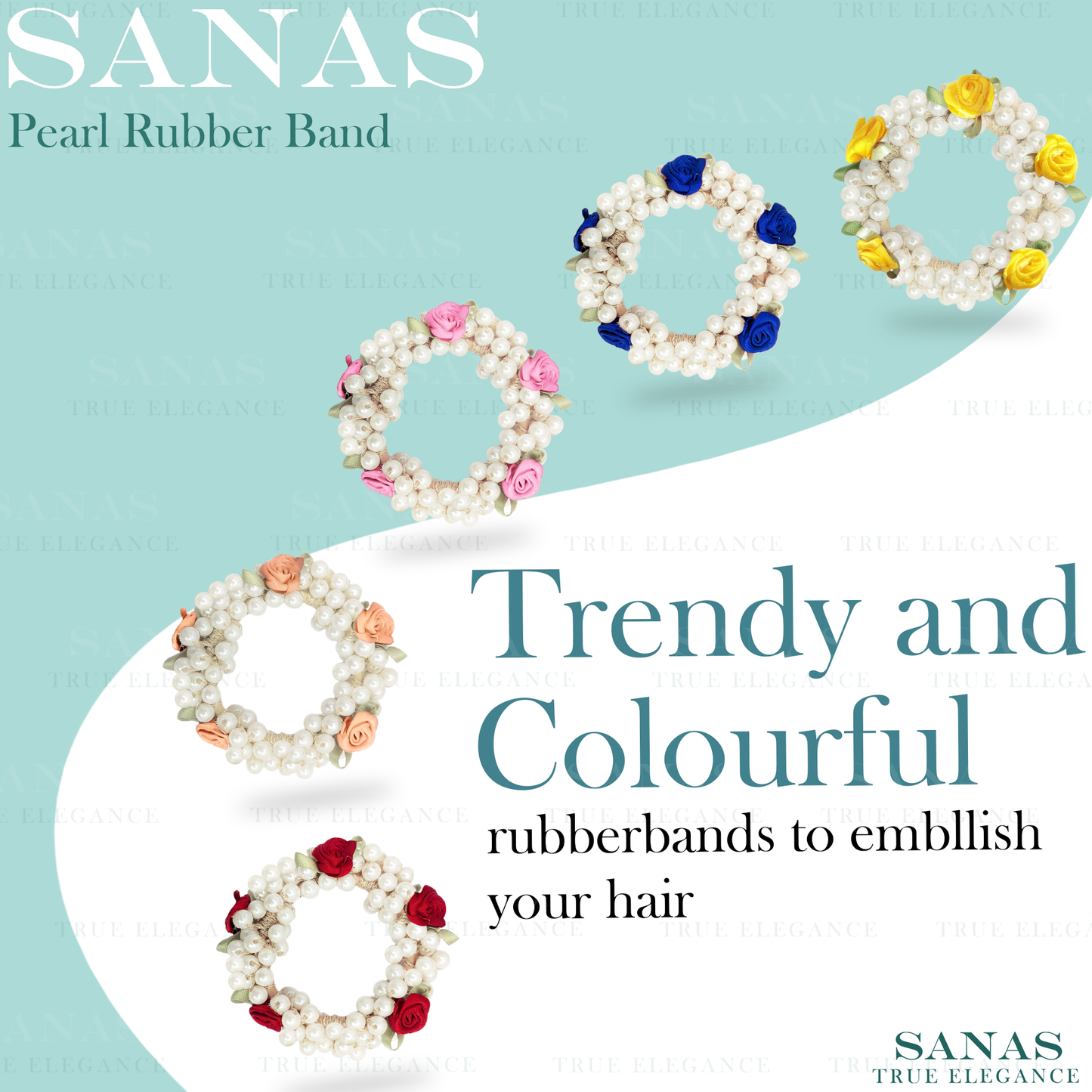 Sanas Pearl Flower Rubber Band - 5Pcs