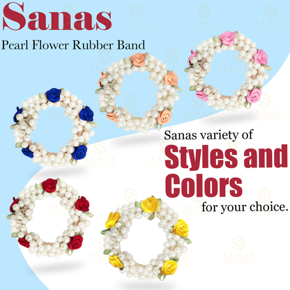 Sanas Pearl Flower Rubber Band - 5Pcs