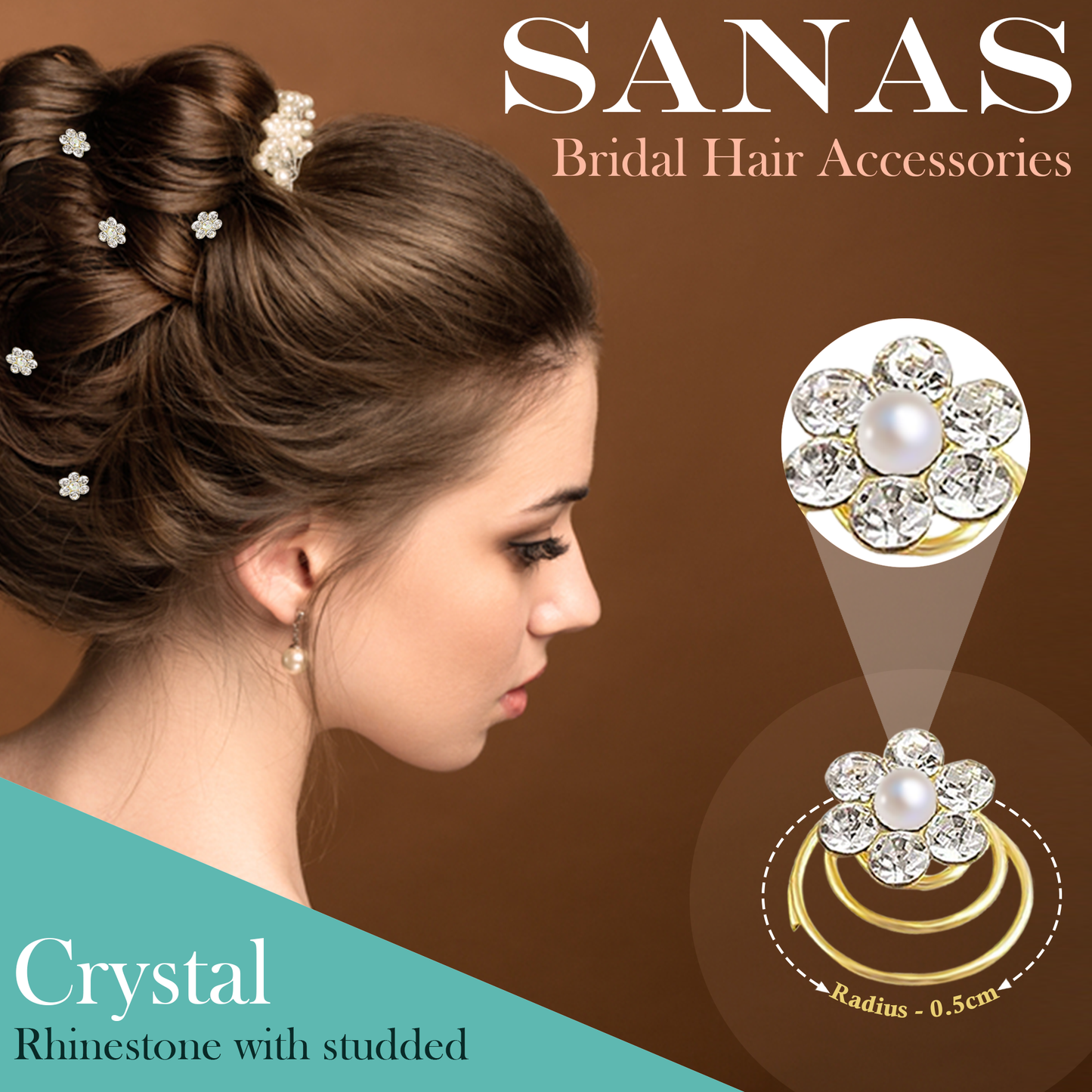 Sanas Spring Bun Maker Crystal Rhinestones - 12Pcs