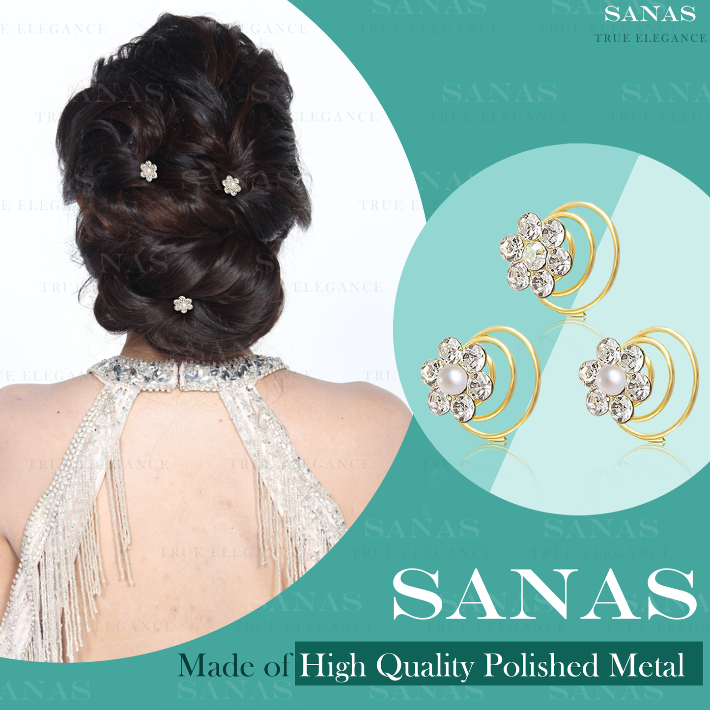 Sanas Spring Bun Maker Crystal Rhinestones - 12Pcs