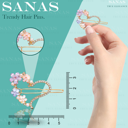 Sanas Stone Flower Hair Pins - 4Pcs