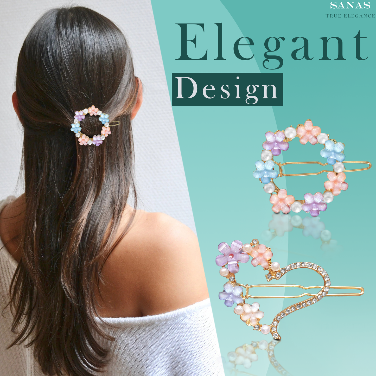 Sanas Stone Flower Hair Pins - 4Pcs