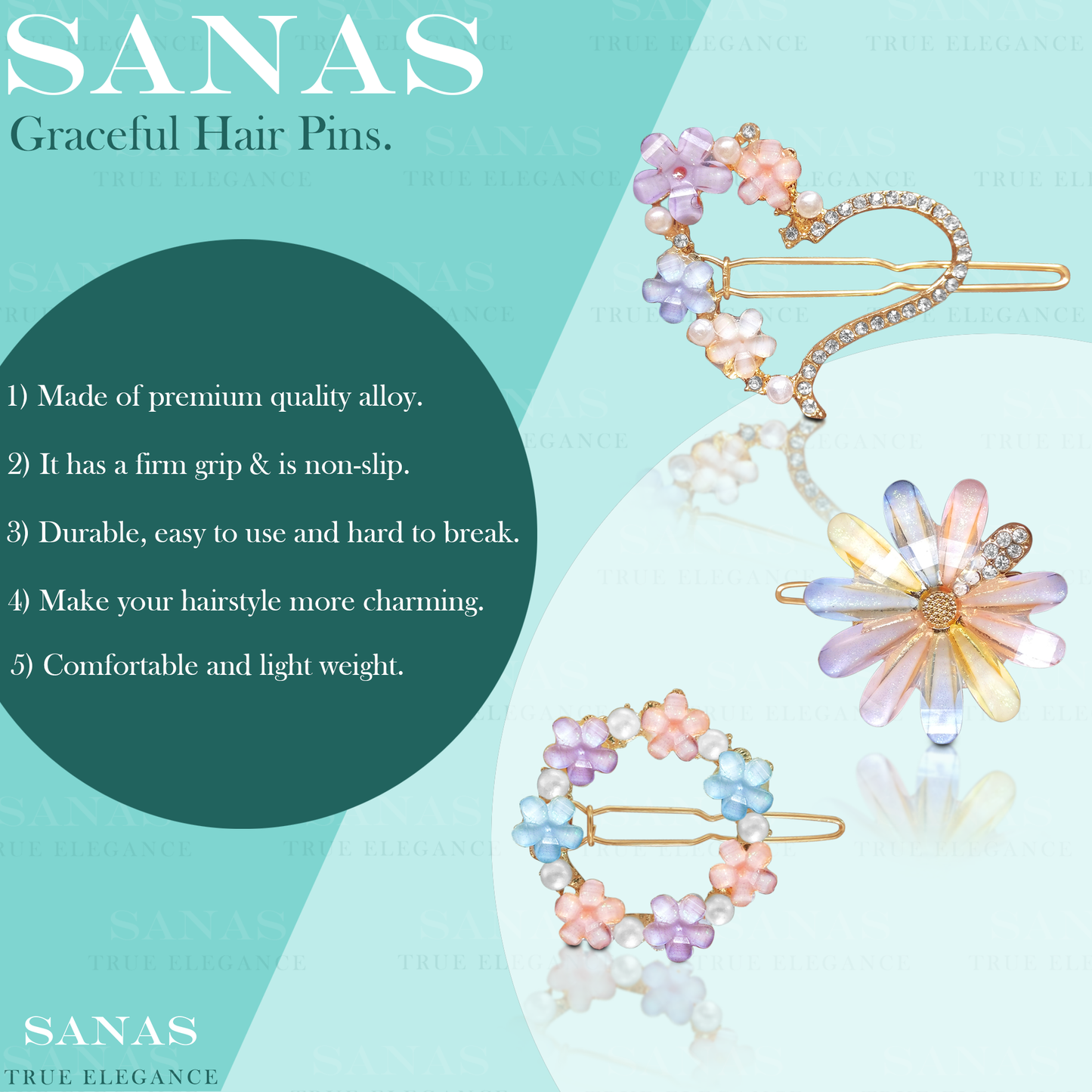 Sanas Stone Flower Hair Pins - 4Pcs