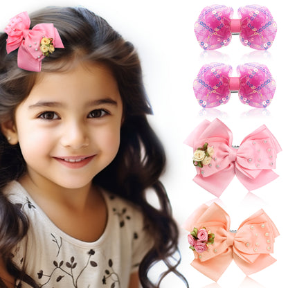 Sanas Shimmer Bow Hair Clip - 4Pcs