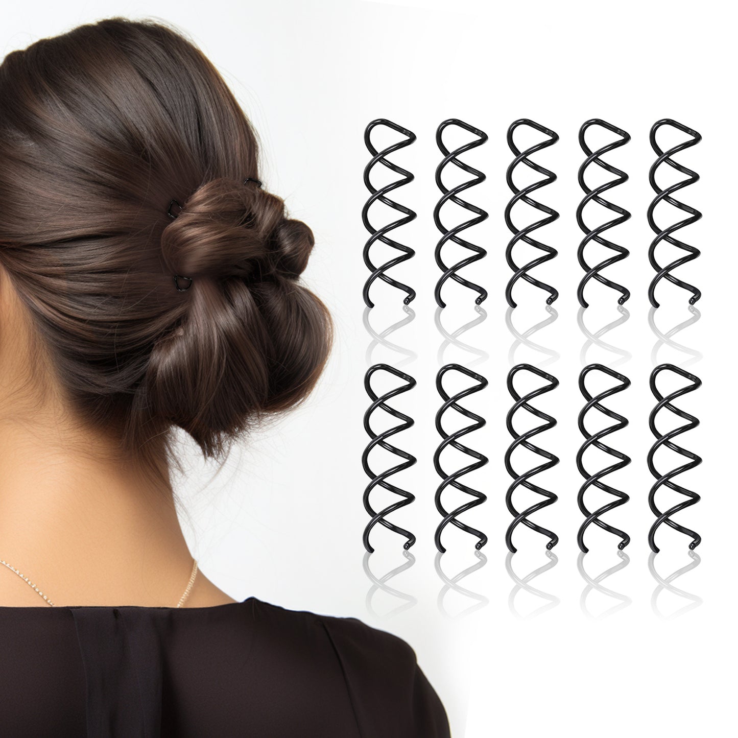 Sanas Black Spiral Hair Pin - 10Pcs