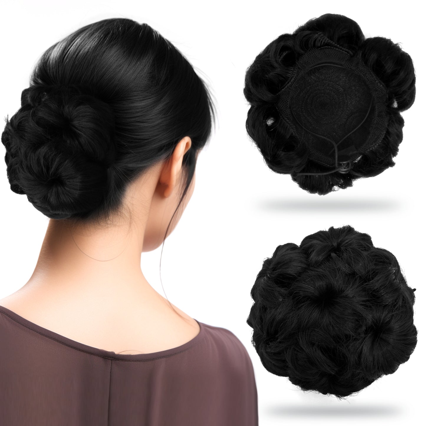 Sanas Black Hair Wig Synthetic Hair Extensions Bun - 1Pc