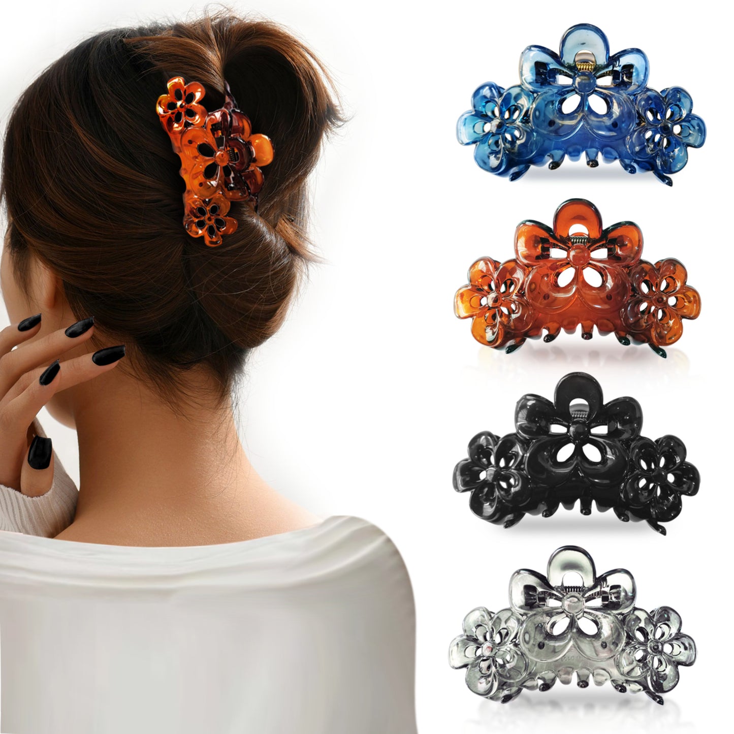 Sanas Flower Multicolor Hair Clip - 4Pcs