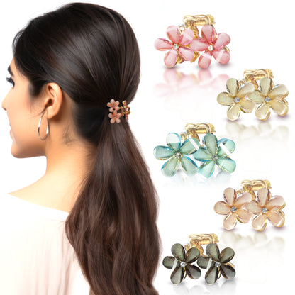 Sanas Double Shiny Stone Flower Clips - 5Pcs