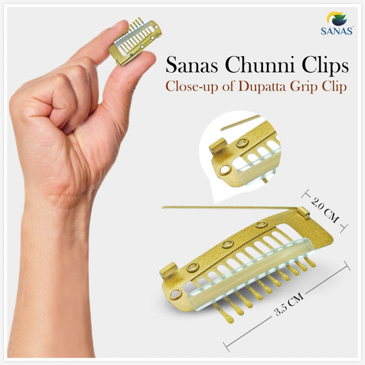 Sanas Hair Extension Clips For Women 6 Pcs Dupatta Clips & Hijab Hair Pins Chunni Clips (Golden)