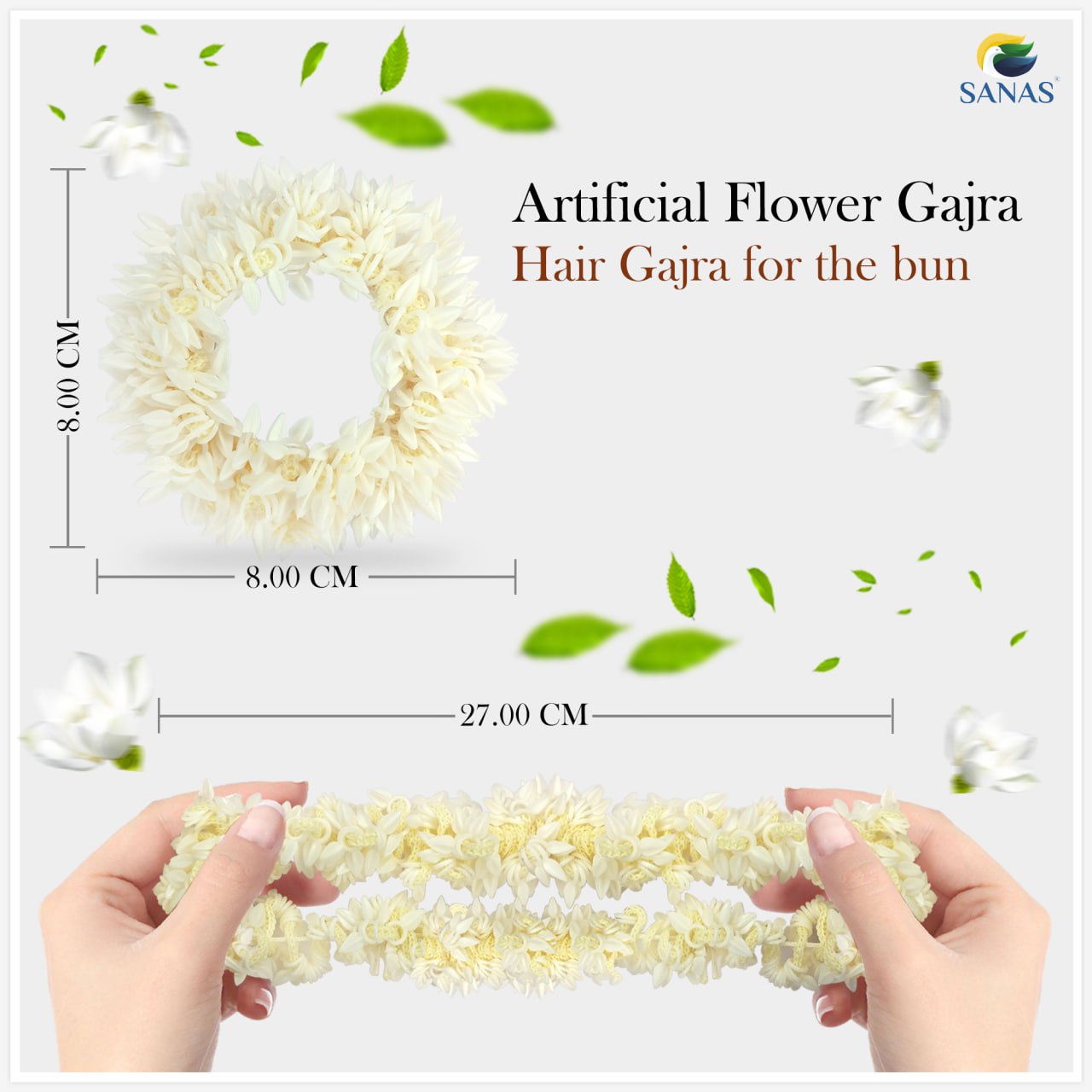 Sanas Gajra For Hair Accessories For Women Wedding Stylish Artificial Scented Mogra Gajra For Hair 1pcs (White)