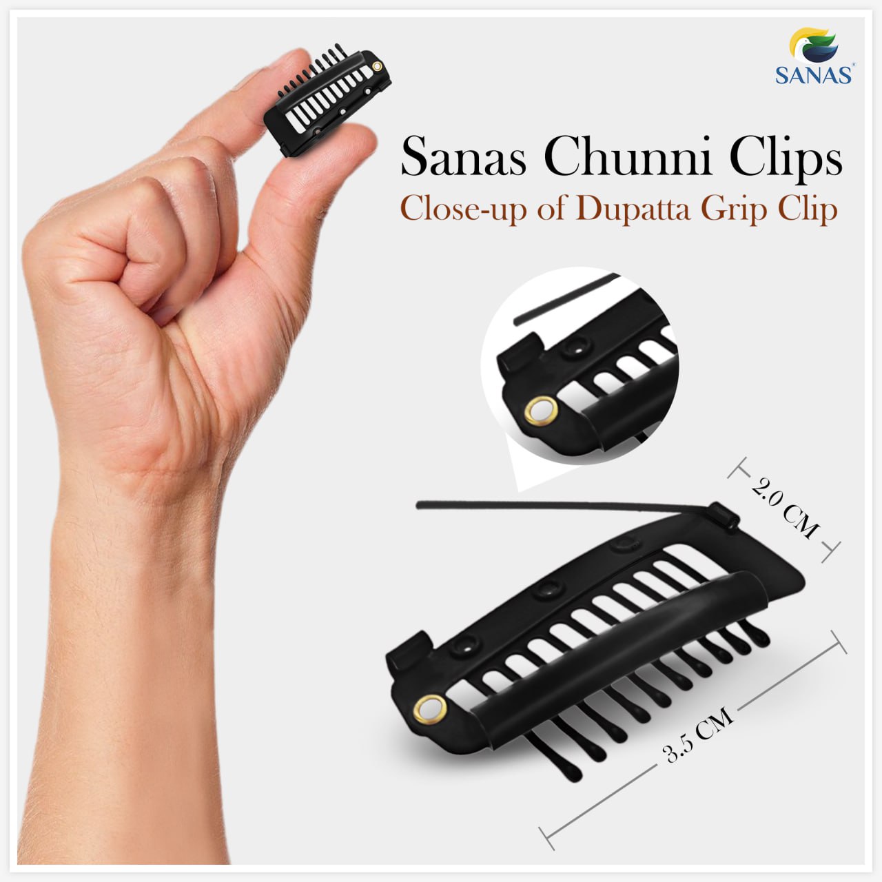 Sanas Hair Extension Clips For Women 6 Pcs Dupatta Clips & Hijab Hair Pins, Chunni Clip (Black)