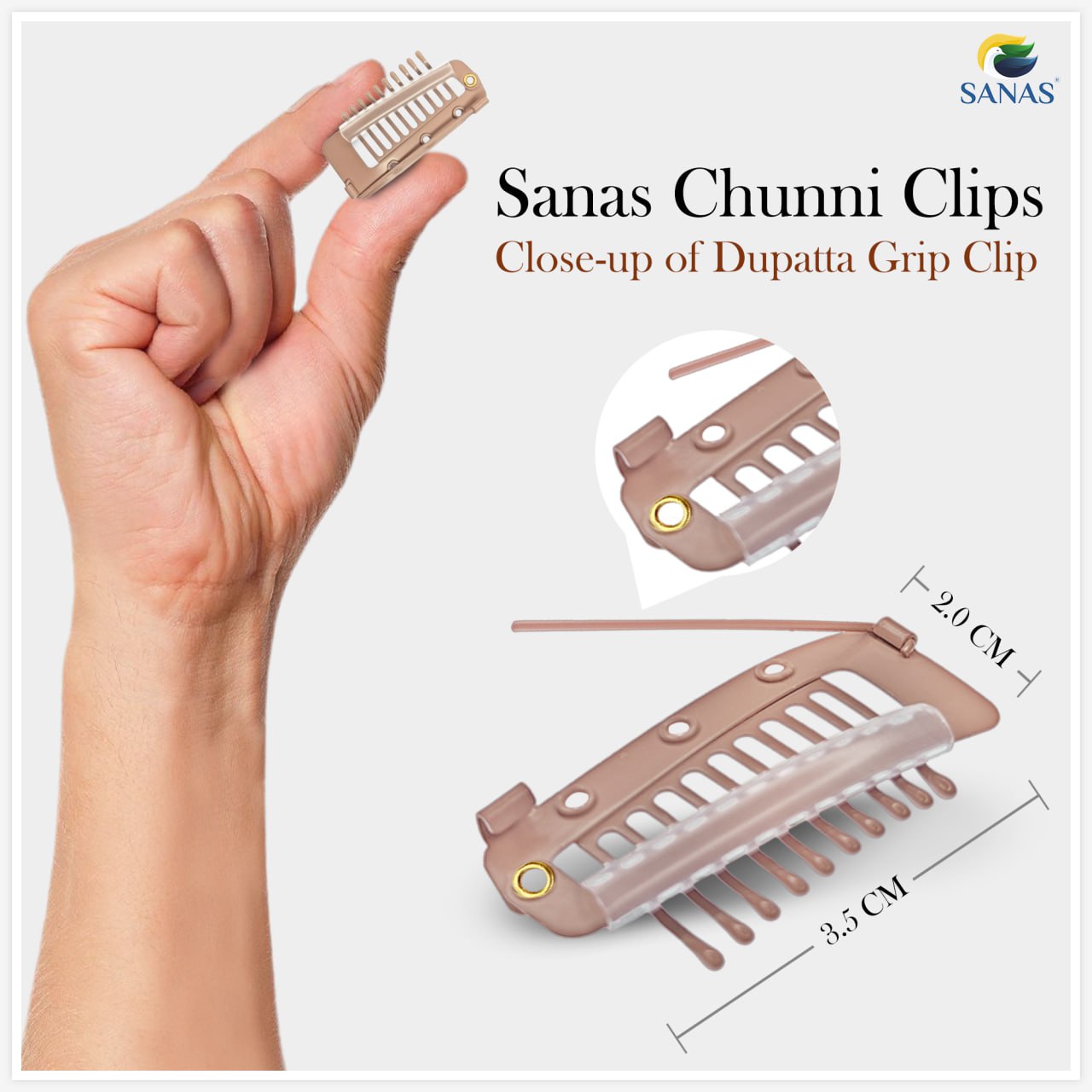 Sanas Hair Extension Clips For Women 4 Pcs Dupatta Clips For Head & Hijab Hair Pins Chunni Clips (Brown)