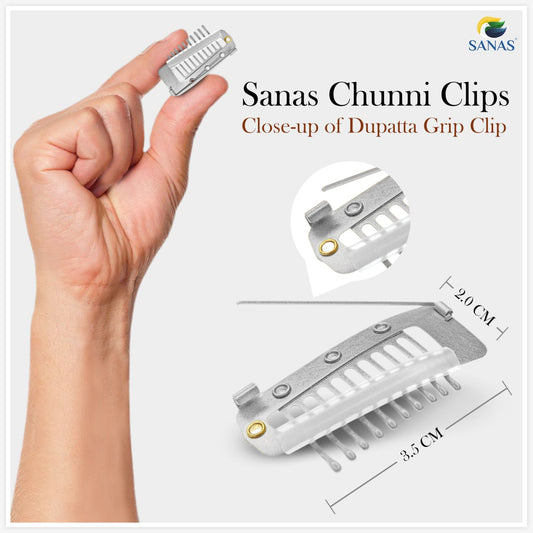 Sanas Hair Extension Clips For Women 4 Pcs Dupatta Pin For Head & Hijab Hair Pins Chunni Clips (Sliver)