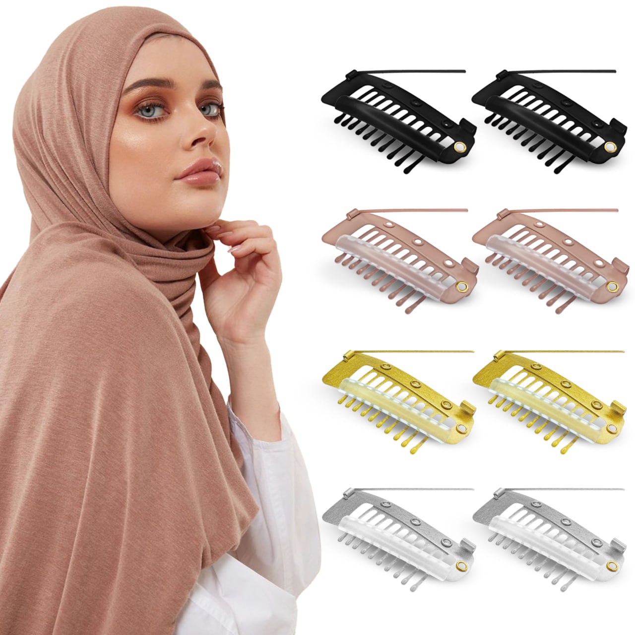 Sanas Hair Extension Clips For Women 8 Pcs Dupatta Clips & Hijab Hair Pins (Multicolor)