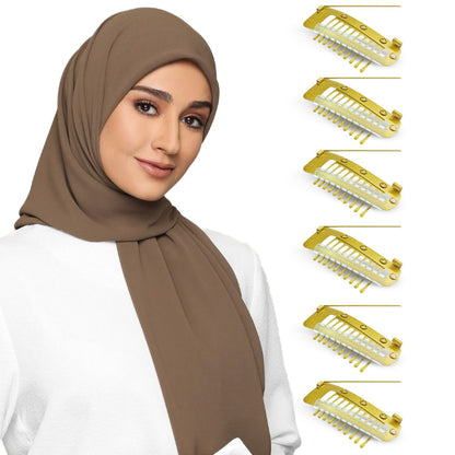 Sanas Hair Extension Clips For Women 6 Pcs Dupatta Clips & Hijab Hair Pins Chunni Clips (Golden)