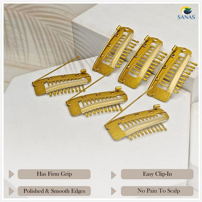 Sanas Hair Extension Clips For Women 6 Pcs Dupatta Clips & Hijab Hair Pins Chunni Clips (Golden)