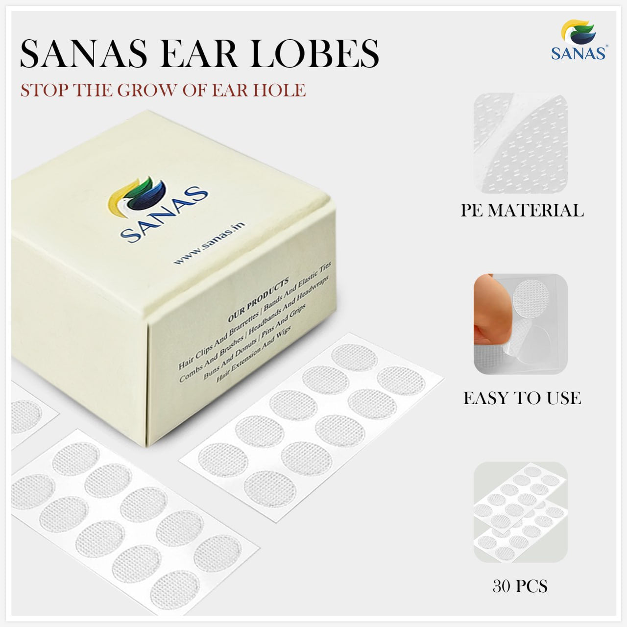 Sanas Ear Lobe Support For Earrings Supporter Patches & Stickers For Heavy Earrings Invisible Earrings Support (Pack Of 30)