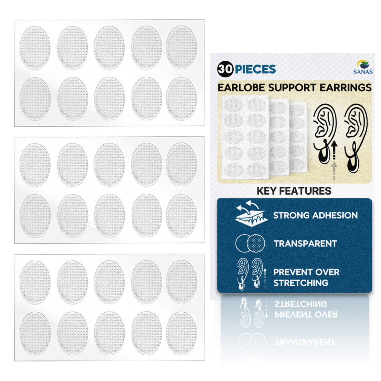 Sanas Ear Lobe Support For Earrings Supporter Patches & Stickers For Heavy Earrings Invisible Earrings Support (Pack Of 30)