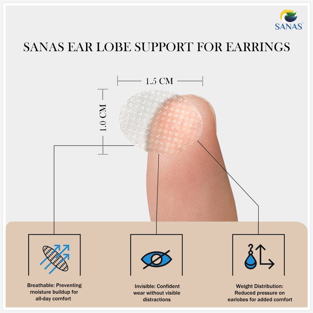 Sanas Ear Lobe Support For Earrings Supporter Patches & Stickers For Heavy Earrings Invisible Earrings Support (Pack Of 30)