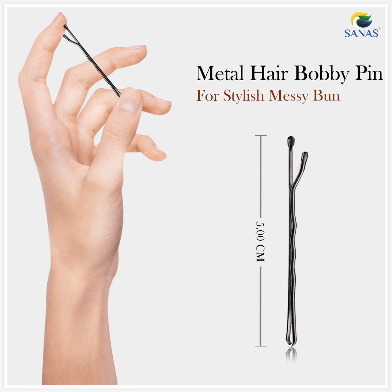 Sanas 100 Pcs Bobby Pins, 2 Inch Long, Hair Styling Tools and Accessories Black Metal Thick Hair Pins