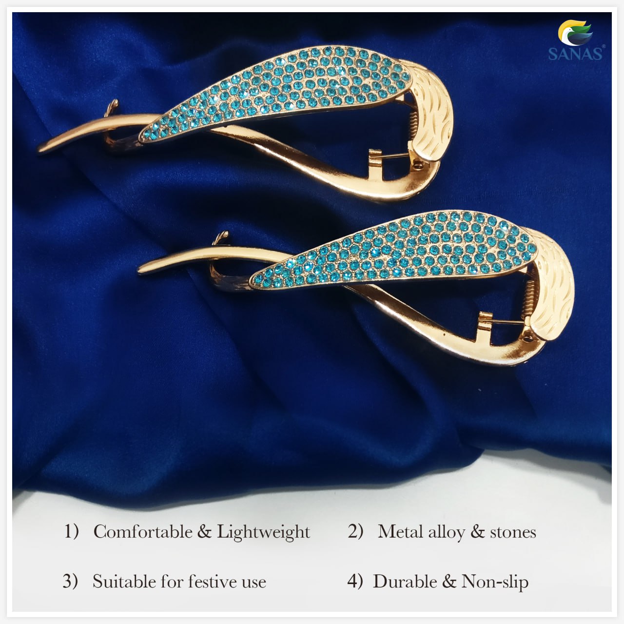 Sanas Banana Clip Metal Hair Clips 1 Pc (Diamond Blue)