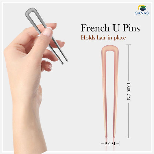 Sanas French Hair Pin Bun Stick For Women Korean Hair Accessories 2Pcs Grey & Rose Gold