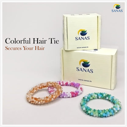 Sanas Crystal Elastic Hair Band Women & Girls Beads Ponytail Holders 3Pcs (Multicolor)